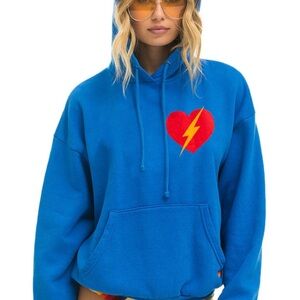 Aviator Nation Bolt Heart Pullover Relaxed Hoodie in Adventure Blue